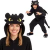 A woman and a man wearing black dragon-themed onesie pajamas. Anteprima dell’immagine prodotto