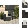 A collage of images showing a dark brown poly rattan garden chair with a beige cushion, set in an outdoor environment and also as individual product shots. Voir les images du produit