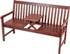 A wooden garden bench with a fold-out table in the center. Produktbild-Vorschau