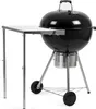 A black kettle-style grill with a silver side table attached. Náhled obrázku produktu