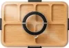 A top-down view of a multi-compartment serving board with a clear lid and black handles. Produktbild-Vorschau
