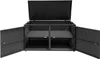 An open black rattan storage box with shelves and doors, shown against a white background. Voir les images du produit