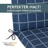 Close-up of a blue and white checkered cushion with ties. Produktbild-Vorschau