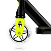 A close-up view of the front wheel and fork of a scooter. Náhled obrázku produktu