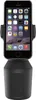 A black car phone holder with a smartphone mounted in it, against a white background. Produktbild-Vorschau