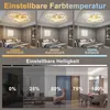 Collage showing different color temperatures and brightness levels of a ceiling light in a bedroom and living room setting. Náhled obrázku produktu