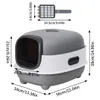 A diagram showing the dimensions of a cat litter box and a litter scoop. Anteprima dell’immagine prodotto