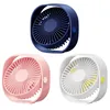 Three small, portable fans in different colors (blue, pink, and white) arranged in a collage on a white background. Produktbild-Vorschau