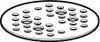 A top-down view of a round metal drain cover with multiple holes of varying sizes. Náhľad obrázku produktu