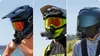 Three people wearing helmets and goggles, each with a camera mounted on the chin. Produktbild-Vorschau