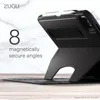 A black tablet case is shown in a promotional image, highlighting its stand feature and magnetic angles. Produktbild-Vorschau
