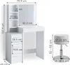A diagram showing the dimensions of a white vanity table and stool. Náhled obrázku produktu