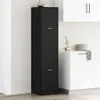 A tall, black cabinet is shown in a kitchen setting next to white cabinets and countertop. Produktbild-Vorschau