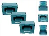 A collage of images showing multiple teal Makita toolboxes, some open and some closed, with black handles. Produktbild-Vorschau