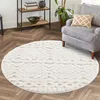 Teppich Hochflor Wohnzimmer - 200 cm Rund - Einfarbig Creme Produktbild-Vorschau 1