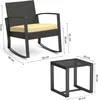 A diagram showing the dimensions of a rocking chair and a side table. Náhled obrázku produktu