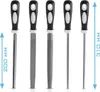 A set of five metal files with black and white handles, arranged in a row against a white background. Produktbild-Vorschau