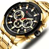 A close-up shot of a gold and black men's wristwatch. Produktbild-Vorschau