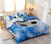 A bedroom with a bed made with soccer-themed bedding. Produktbild-Vorschau