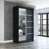 A modern bedroom with a black sliding door wardrobe with mirrored doors. Produktbild-Vorschau