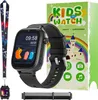 A smartwatch for children is displayed with its packaging and accessories. Produktbild-Vorschau