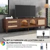 A TV stand with a television on top, in a living room setting. Voir les images du produit