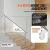 A handrail installed on a staircase, with text overlays highlighting features and specifications. Voir les images du produit