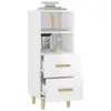 A white wooden sideboard with two drawers and open shelves, displayed on a white background. Náhľad obrázku produktu