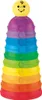 A colorful stacking toy with numbered rings and a smiling face on top. Produktbild-Vorschau
