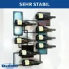 A modern metal wine rack mounted on a wall, holding eight bottles of wine. Náhled obrázku produktu