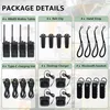 A collage of product packaging details for a walkie-talkie set, showing various accessories included in the package. Produktbild-Vorschau
