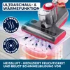 A hand holding a vacuum cleaner over a mattress, with diagrams illustrating its functions. Produktbild-Vorschau