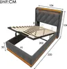 A diagram of a bed frame with dimensions indicated by numbers and arrows. Produktbild-Vorschau