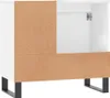 A white cabinet with brown paneling and black legs, shown from the front-right angle. Produktbild-Vorschau