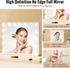 A collage of images showcasing a makeup mirror with lights, highlighting its features and magnification capabilities. Podgląd zdjęcia produktu