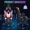 Product dimensions and features of a pink LED gaming chair. Podgląd zdjęcia produktu