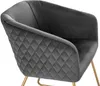 A close-up view of a dark gray velvet armchair with gold metal legs. Produktbild-Vorschau