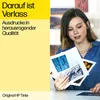 A woman is holding several printed photos, looking down at them. The left side of the image has a yellow background with text. Voir les images du produit