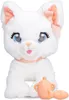 A white plush cat toy with blue eyes and a pink bow, sitting on a white background with a small pink milk bottle accessory. Anteprima dell’immagine prodotto