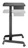 A gray, adjustable height standing desk on wheels against a white background. Produktbild-Vorschau