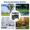 A collage of four images showing a wagon in different weather conditions, with a central image of the wagon itself. Produktbild-Vorschau