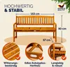 A wooden garden bench with dimensions and feature callouts. Anteprima dell’immagine prodotto