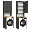 Two laundry cabinets shown next to each other, one with closed doors and the other with open doors revealing shelves. Anteprima dell’immagine prodotto