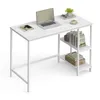 A white desk with shelving units, featuring a laptop, books, and a plant. Náhled obrázku produktu