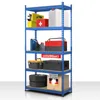 A blue metal shelving unit filled with various items like toolboxes, containers, and tires. Anteprima dell’immagine prodotto