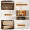 A collage of images showcasing different features of a cabinet, including wine glass storage, drawers, and bottle storage. Náhled obrázku produktu