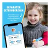 A young girl smiling and holding a pen, with a phone screen showing an app interface in the foreground. Produktbild-Vorschau