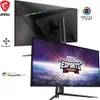 A product shot of an MSI gaming monitor, showing both the back and front views, with marketing text and logos. Produktbild-Vorschau