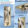 Collage of images showcasing a phone screen protector with text highlighting its features. Produktbild-Vorschau