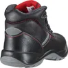 A black work boot with red accents and gray detailing, shown from the back-left side. Produktbild-Vorschau